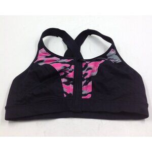 Livi Active Front Zip Closure Wire Free Strappy Sports Bra Womens Size 42C Black